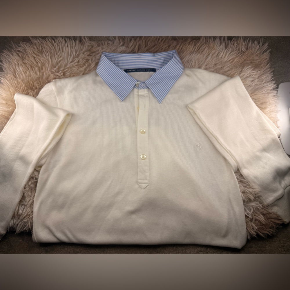 Vintage Polo by Ralph Lauren Golf Cream Shirt with Blue Striped Collar